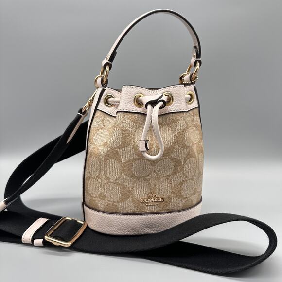 Coach Handbags - Coach Dempsey Mini Bucket Bag Crossbody Purse Signature Canvas Light Khaki Chalk